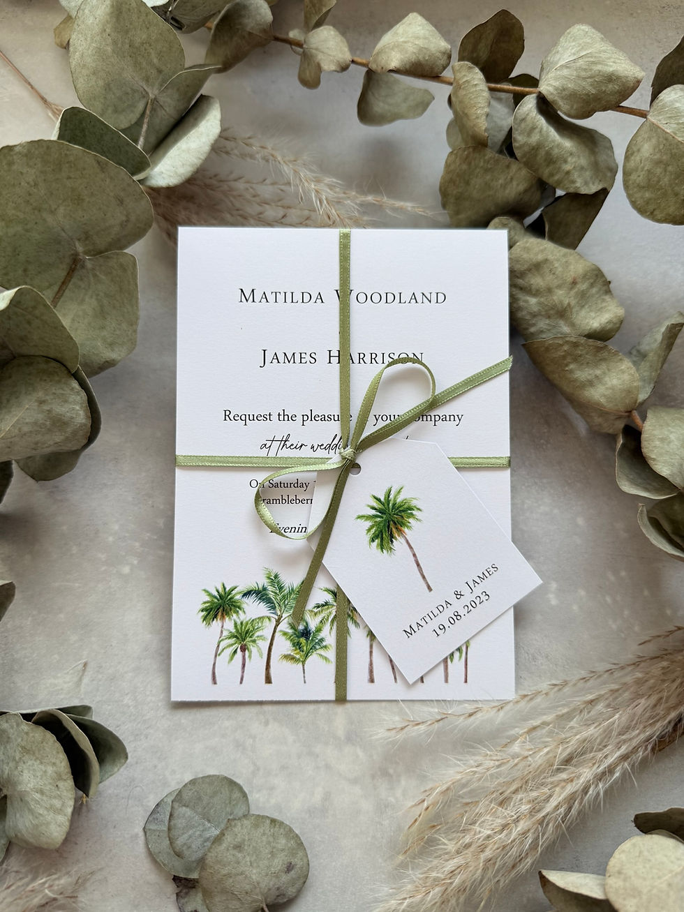 Thumbnail: Palm Tree Wedding Invitations - White