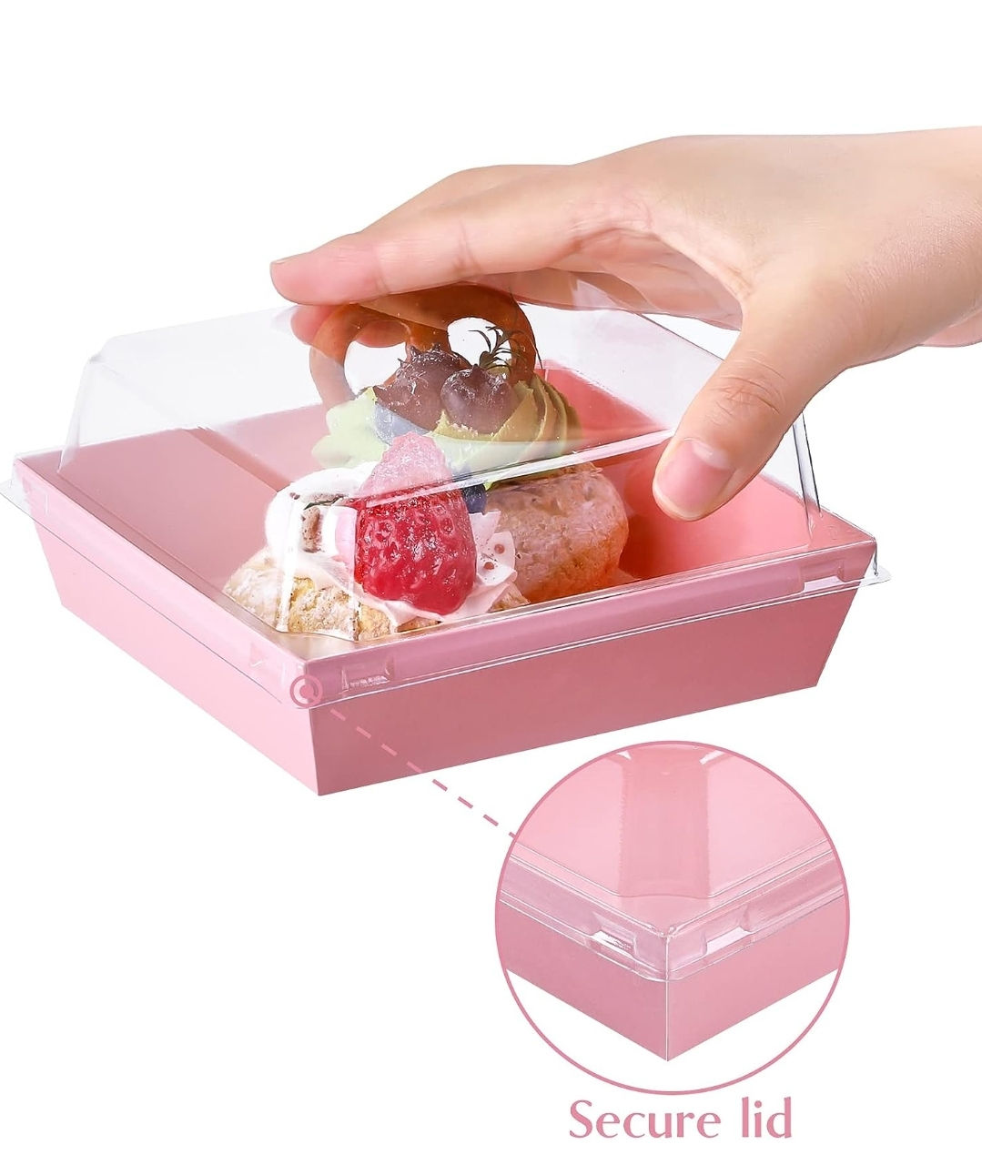 Paper Charcuterie Box Pink Bakery Box with Clear Secure Lids 5.4 In