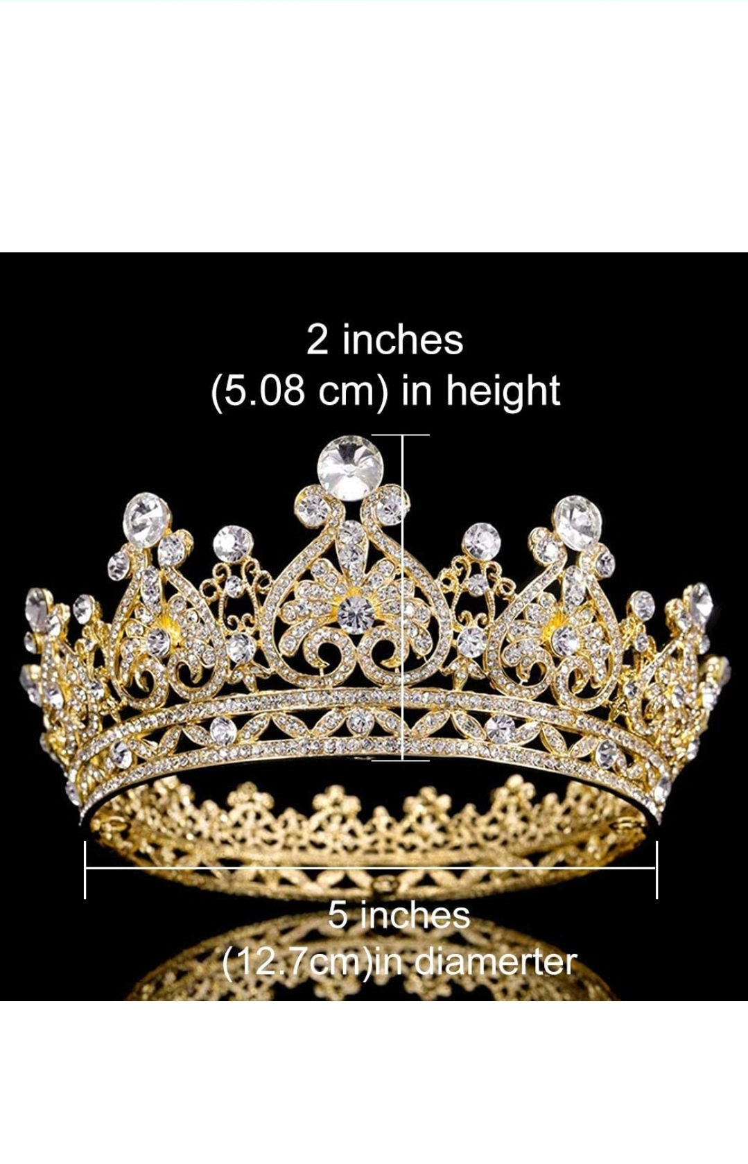 Round Crystal Queen Crowns for Women, Gold Rhinestone Tiara Cake Topper