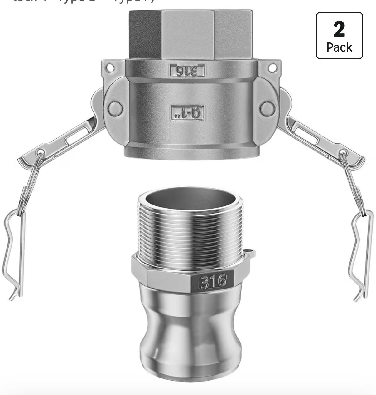 316 Stainless Steel Cam & Groove fittings,1" NPT Female Camlock and 1" NPT Male