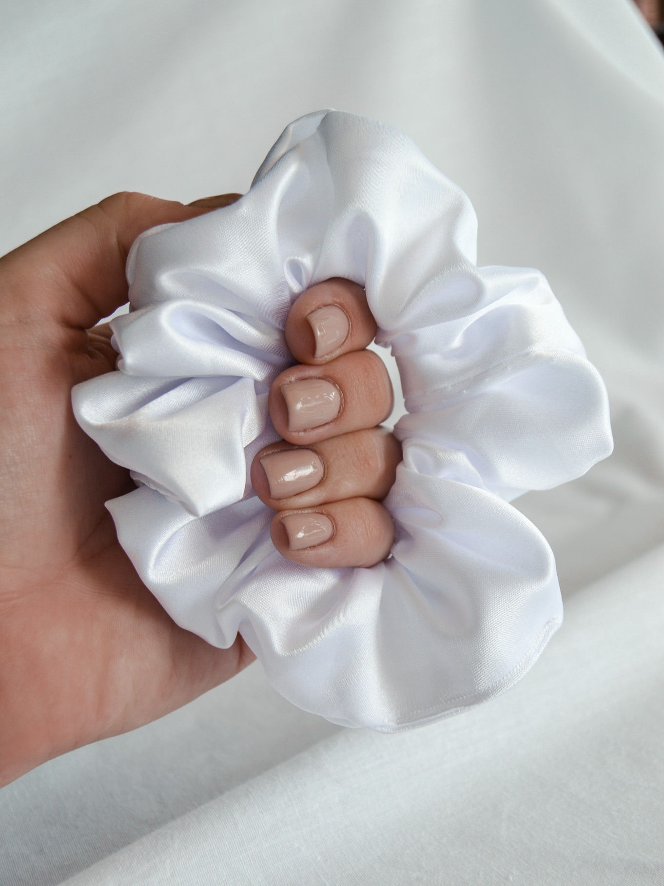 Silky White Scrunchie