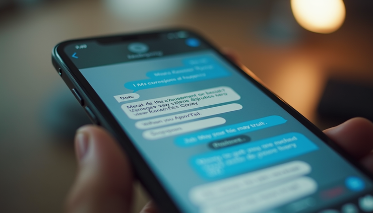 Eye-level view of a smartphone displaying a text message conversation