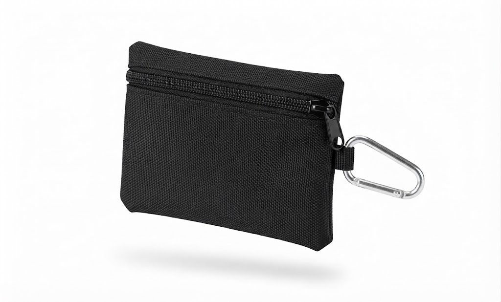 Compact Black Zippered Coin Purse