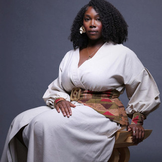 Kimono wrap dress made from Ghana kente and linen