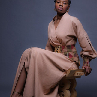 Kimono wrap dress made from Ghana kente and linen