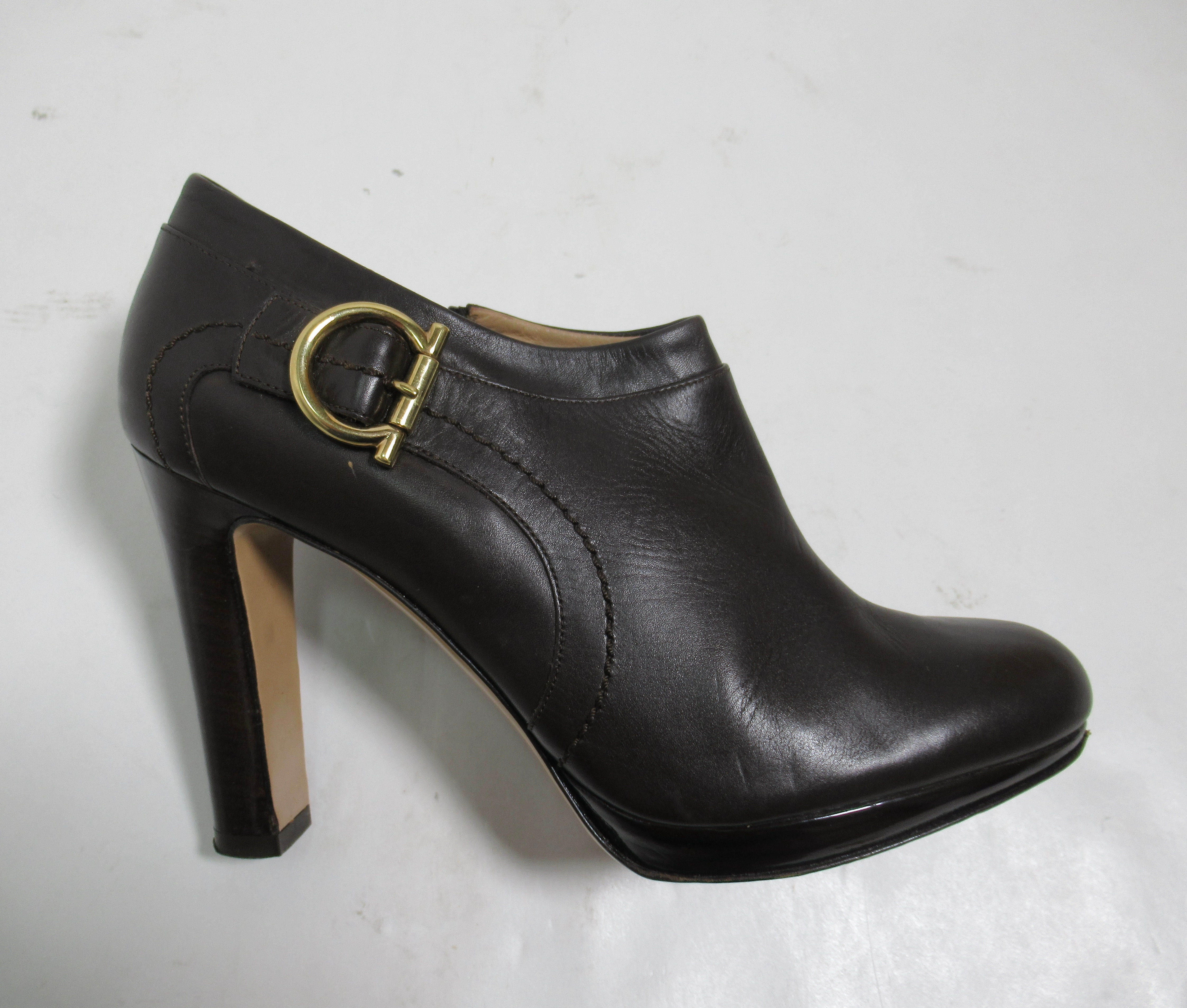 Salvatore Ferragamo Women's Leather Ankle Heel Boot Brown Size 7 US / 4.5 UK