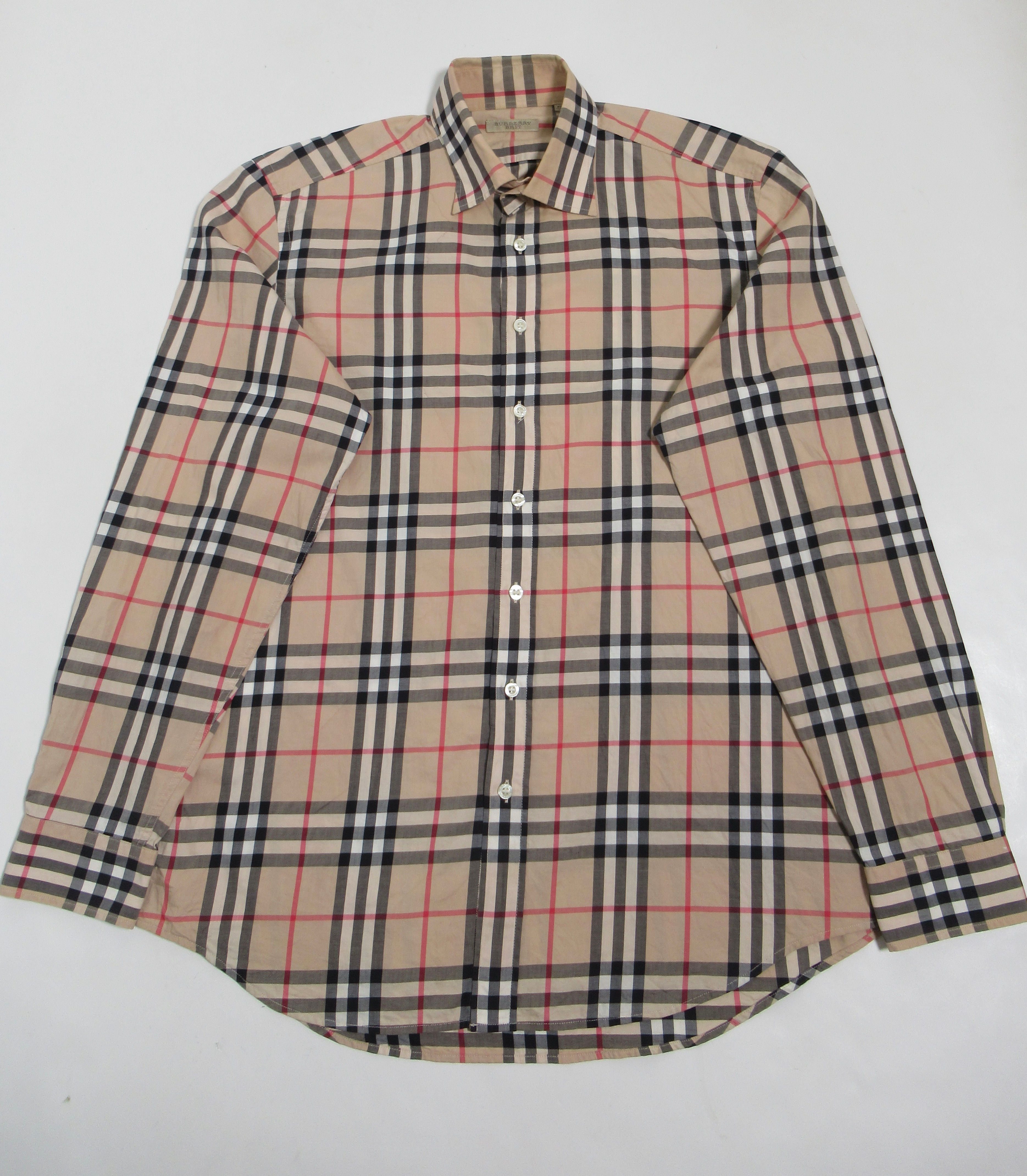 Burberry Men's Check Stretch Cotton Shirt Long Sleeve Archive Beige Size L