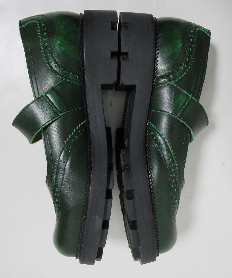 Thumbnail: John Fluevog Gillian Brogue Mary Janes With Buckles Green Size 12 US W/ 10 US M