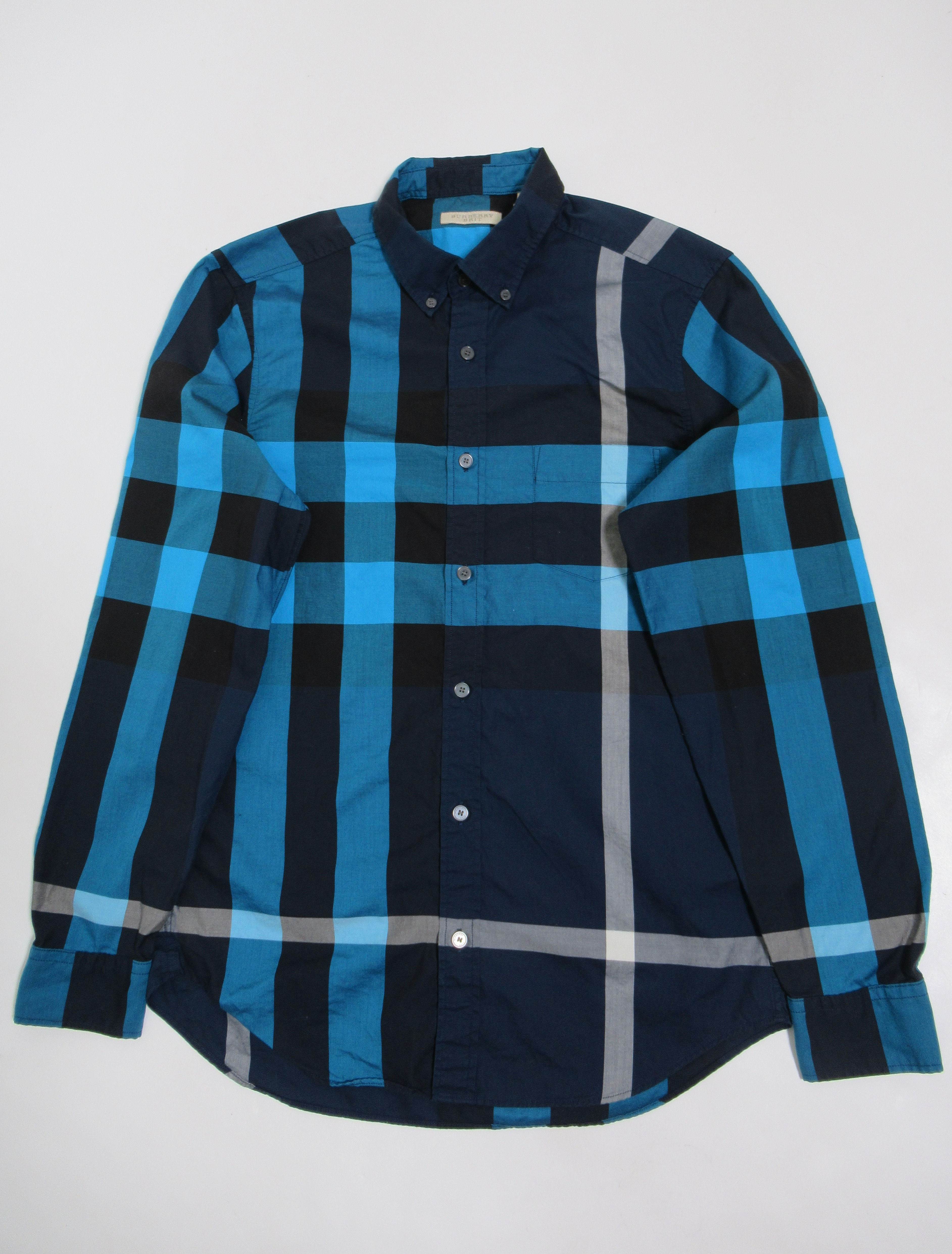Burberry Brit Men's Plaid Long Sleeve Button Down Shirt Blue Navy Size S