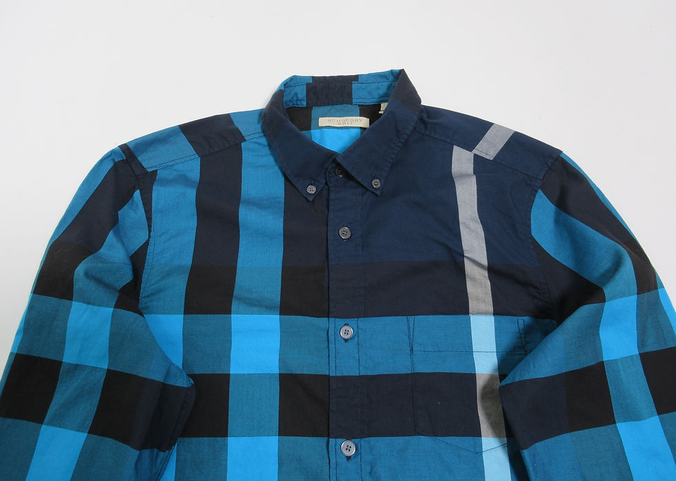 Thumbnail: Burberry Brit Men's Plaid Long Sleeve Button Down Shirt Blue Navy Size S