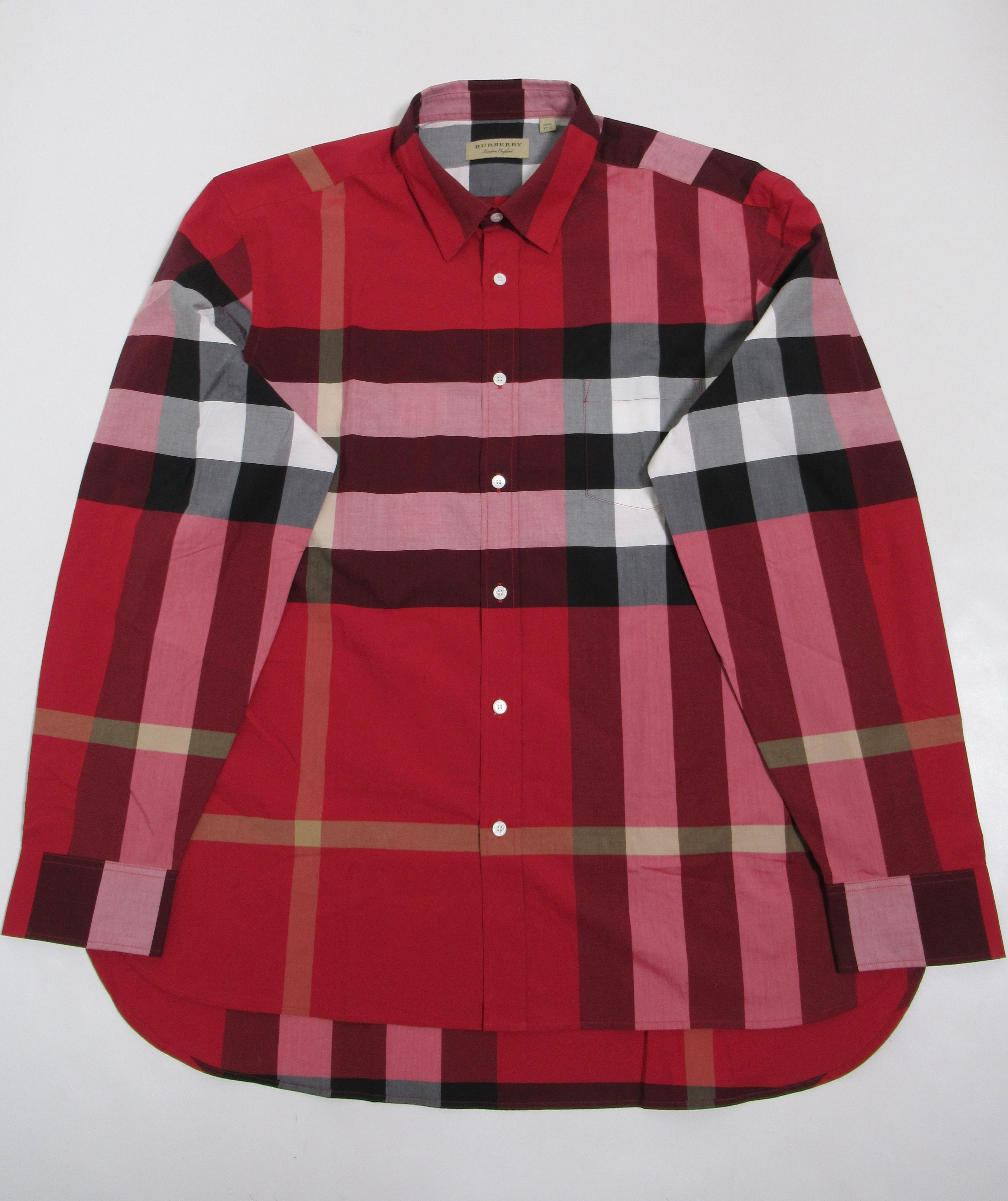 Burberry London England Men's Check Cotton Shirt Red Size XXXL