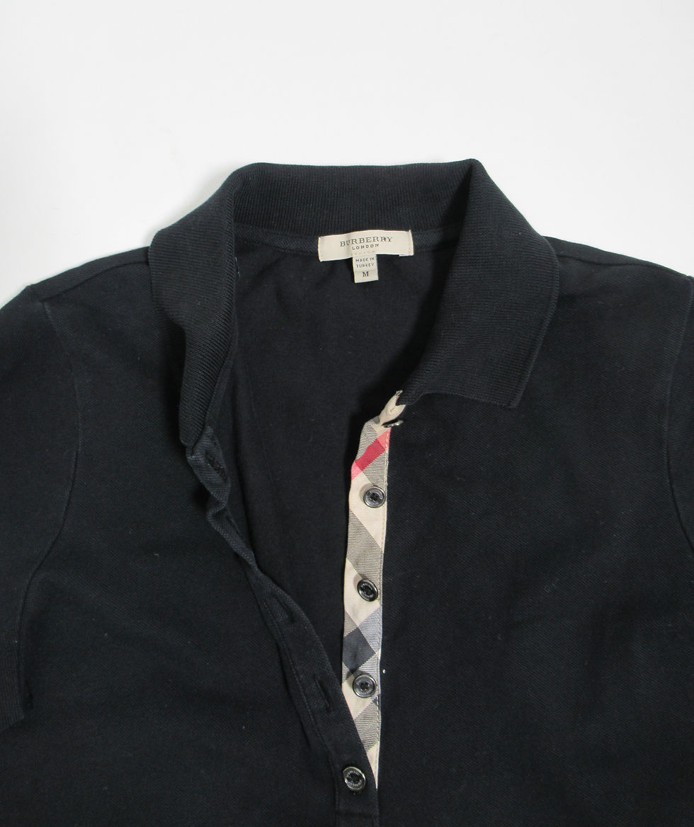 Thumbnail: Burberry London Women's Check Trim Polo Dress Black Size M