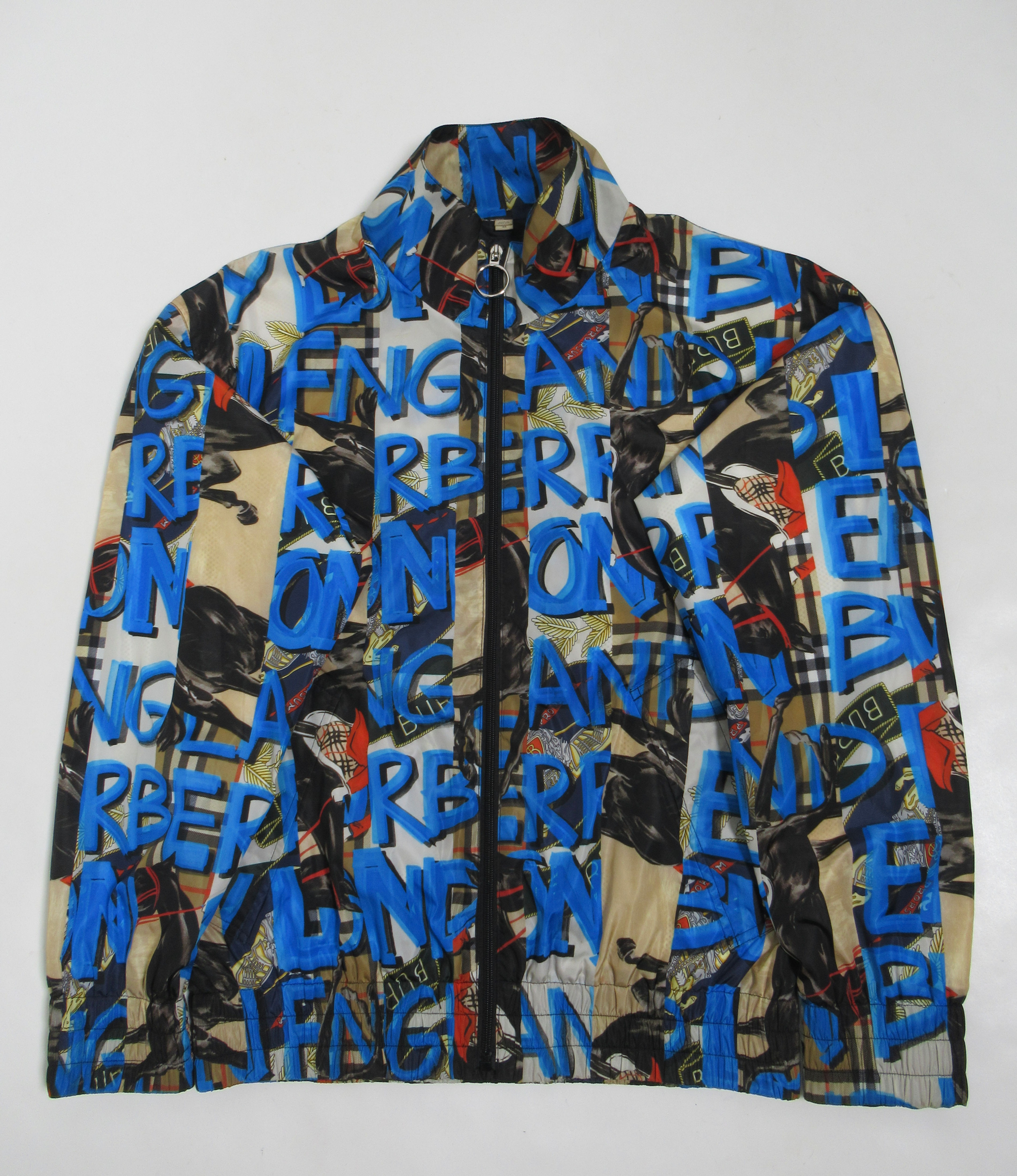 Burberry London England Men's Graffiti Print Nylon Bomber Jacket Multicolor L
