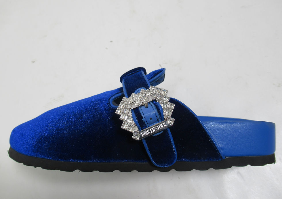 Thumbnail: Manolo Blahnik Birkenstock Velvet Mules Clog Crystal Buckle Blue 7 US L / 5 US M