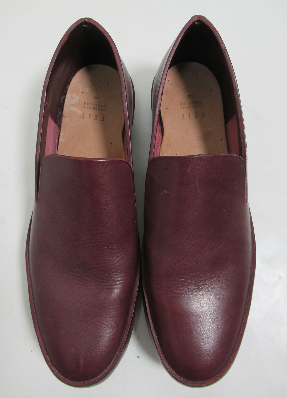 Thumbnail: Feit Women's Handsewn Slip-On Brown Magenta Leather Shoes 8 US / 5.5 UK / 38 EU