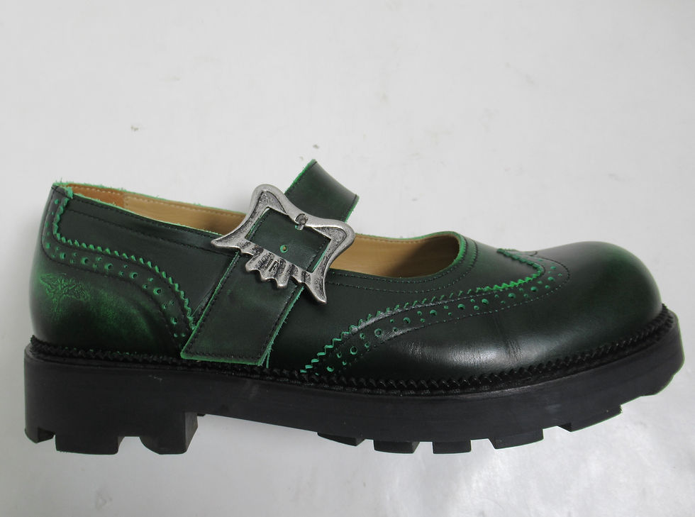 Thumbnail: John Fluevog Gillian Brogue Mary Janes With Buckles Green Size 12 US W/ 10 US M