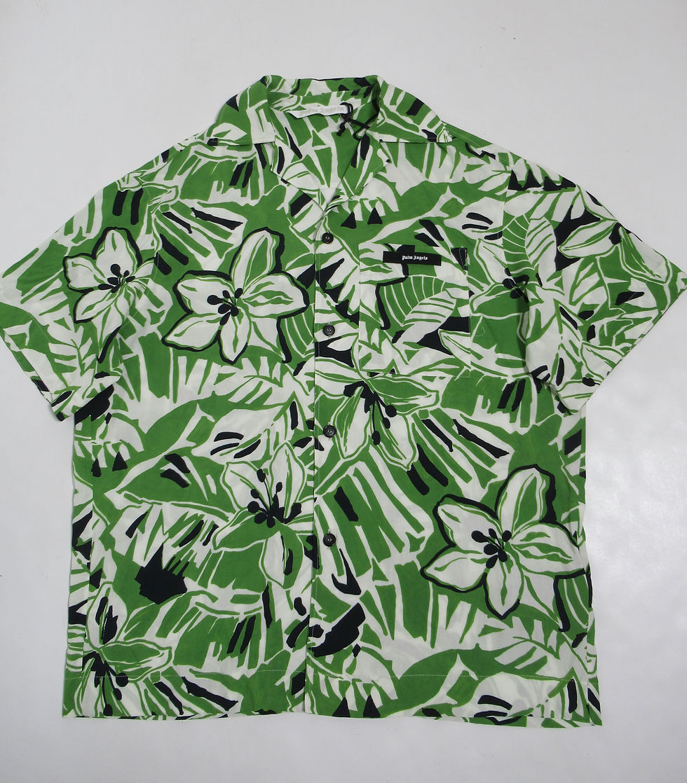 Thumbnail: Palm Angels Women's Hibiscus Bowling Shirt Over Green White Size S Super Relaxed