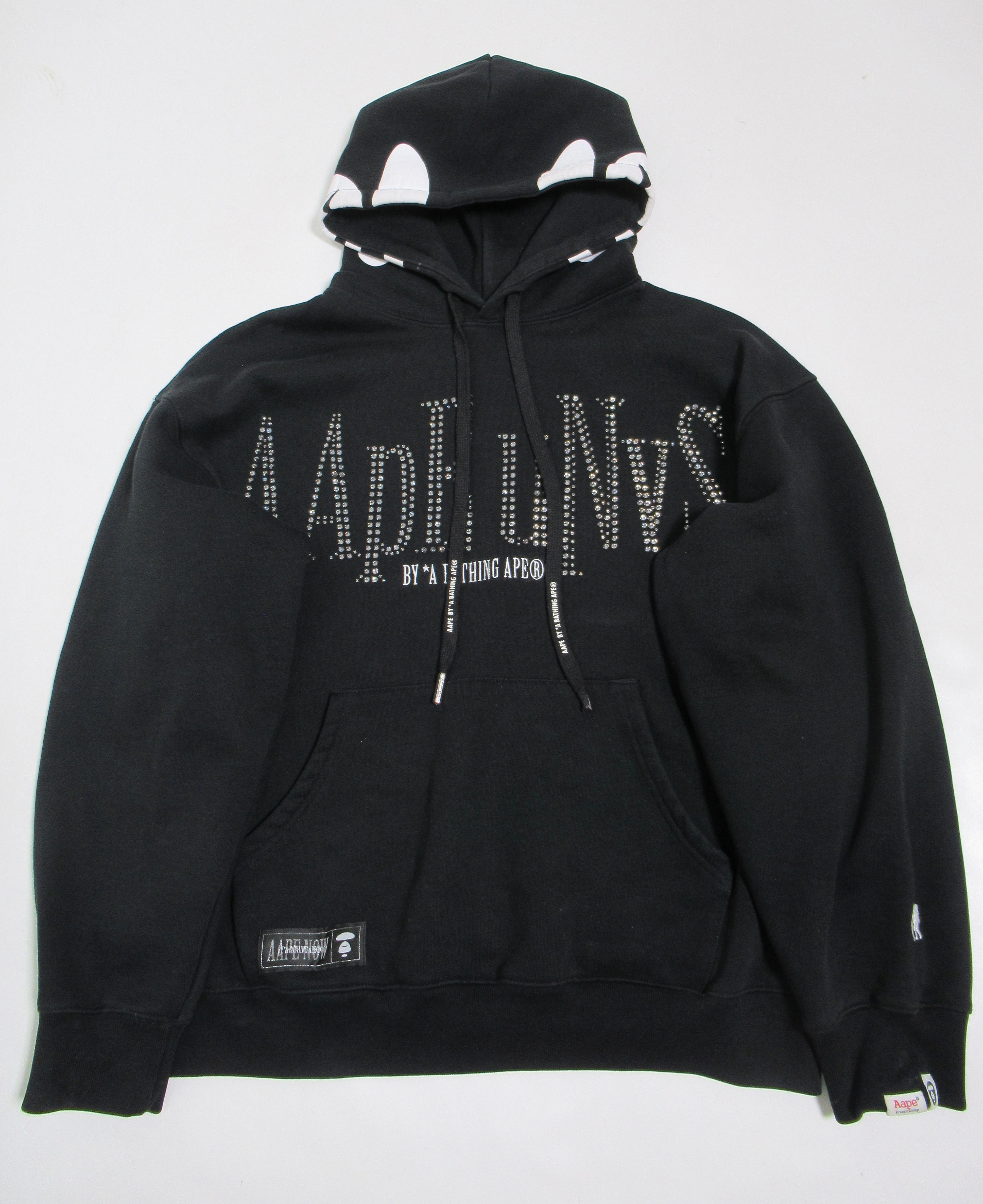 Aape By A Bathing Ape® Men's  Embellished Rhinestone Logo Cotton Hoodie Black M