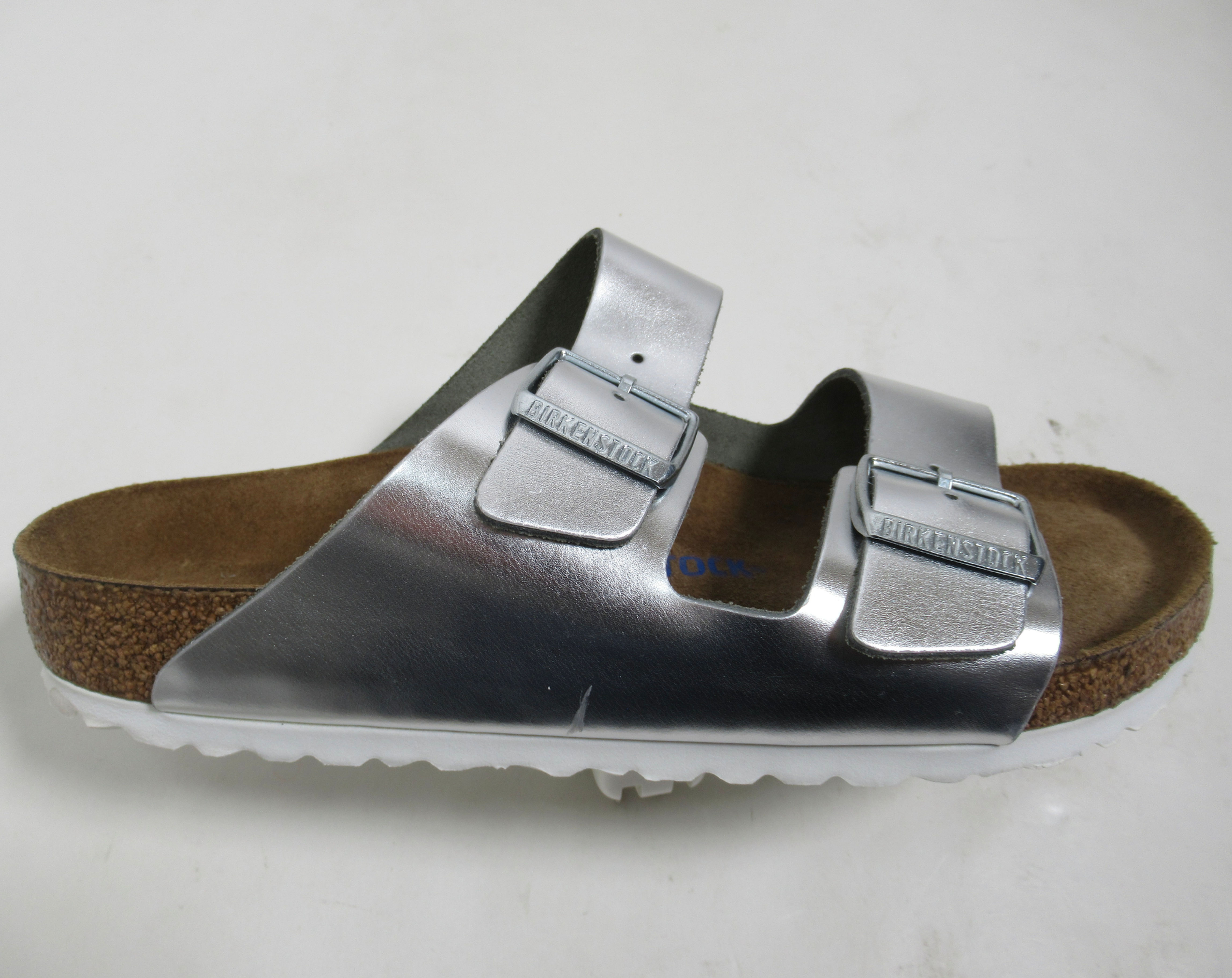 Birkenstock Unisex Arizona Soft Footbed Leather Metallic Silver 8 US M / 10 US L