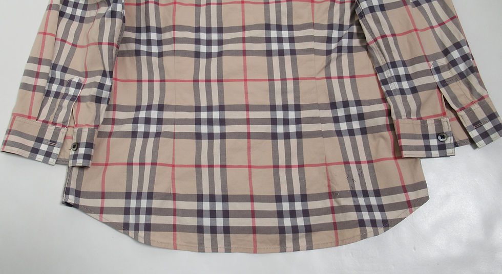 Thumbnail: Burberry Women's Plaid Print Three-Quarter Sleeve Button-Up Top Archive Beige L