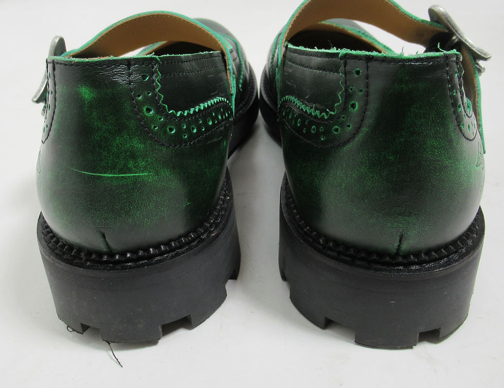 Thumbnail: John Fluevog Gillian Brogue Mary Janes With Buckles Green Size 12 US W/ 10 US M
