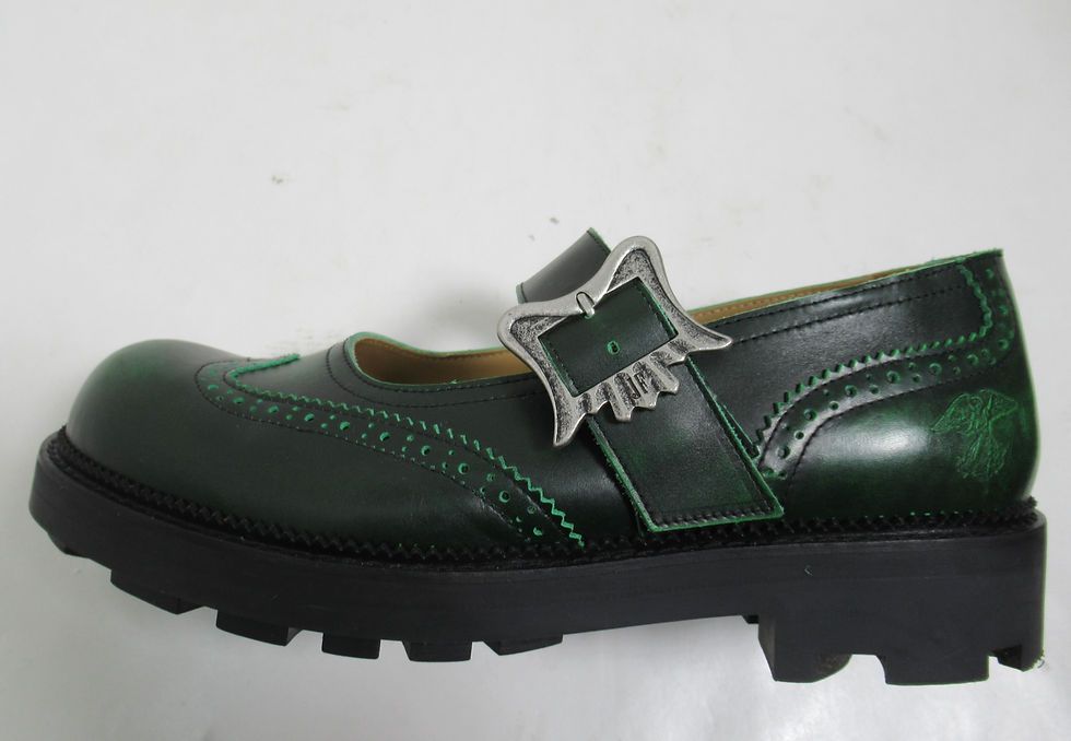 Thumbnail: John Fluevog Gillian Brogue Mary Janes With Buckles Green Size 12 US W/ 10 US M
