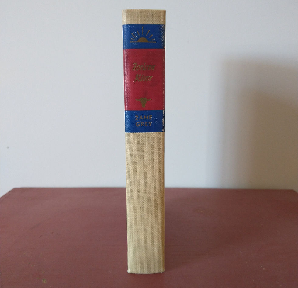 Zane Grey book standing upright with its spine toward you.