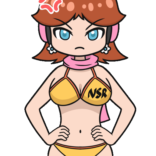 Twitch animated emote GIF of Daisy from the Mario series in a bikini, being angry and featuring jiggle physics.