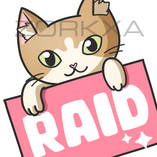 A cute cat Twitch emote featuring Monster the cat holding a Raid sign.