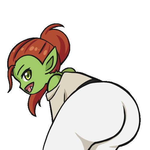 Animated Twitch emote of a chibi character with green skin wiggling their butt.