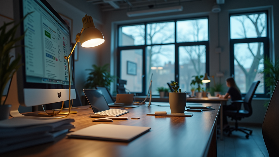 High angle view van een bureau met social media iconen en notities
