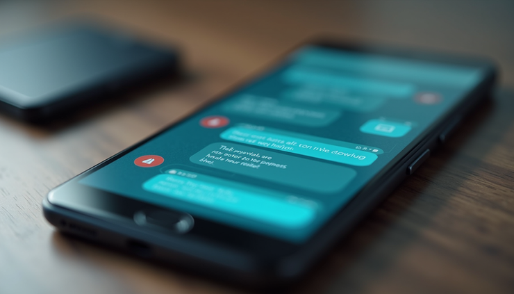 Close-up of a smartphone screen showing a chat conversation with AI, focusing on text bubbles