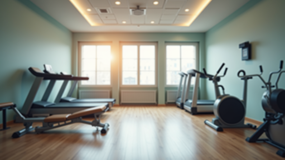 Eye-level view of a physiotherapy room with exercise equipment