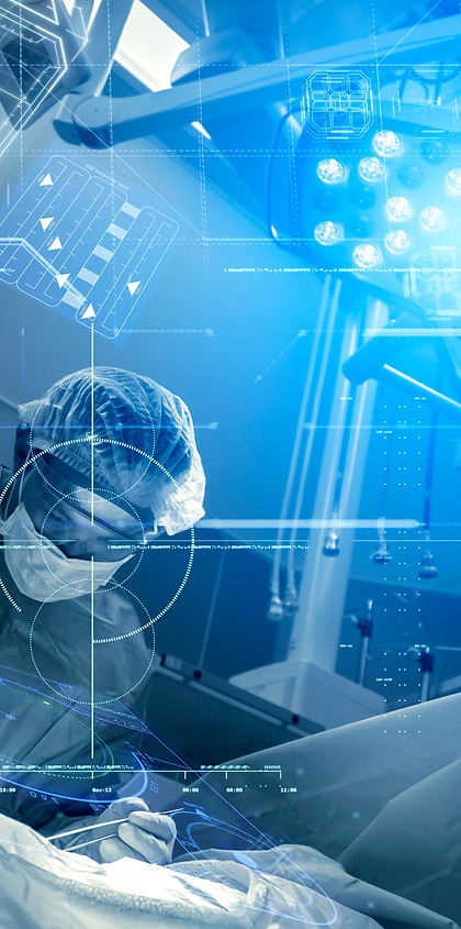 A surgeon performing a procedure using an electrosurgical medical device.