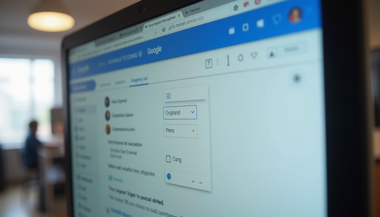 Vista frontal de pantalla con configuración de Google Ads mostrando opciones de segmentación y palabras clave