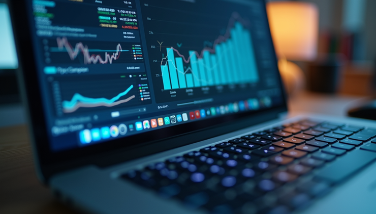 Eye-level view of a computer screen showing PPC campaign data and graphs