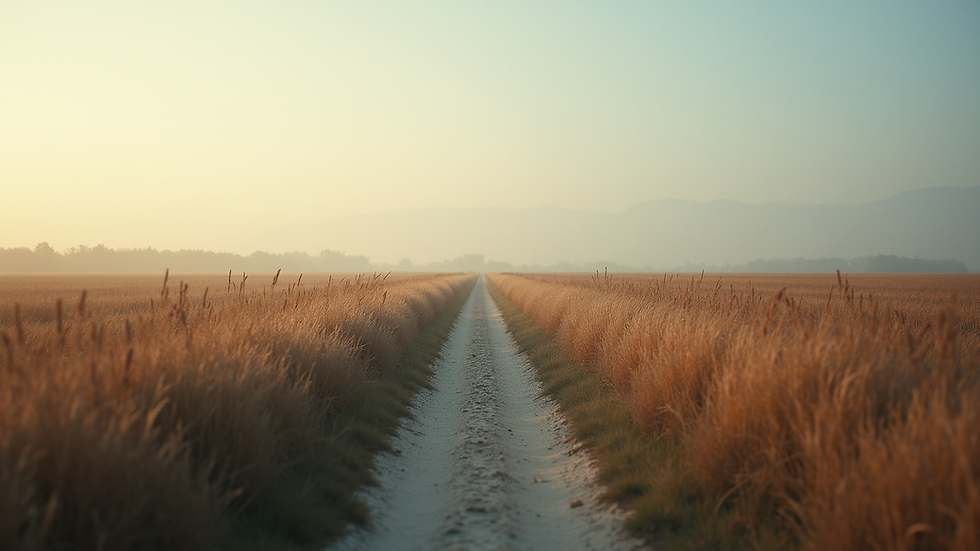 Eye-level view of a calming landscape with a quiet path
