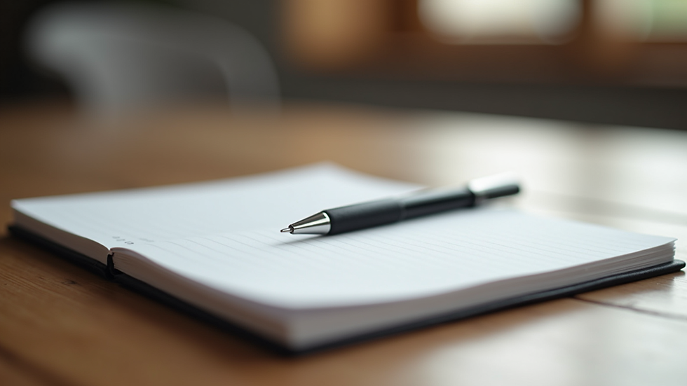 Close-up view of a notebook and pen on a wooden table, ready for a therapy session