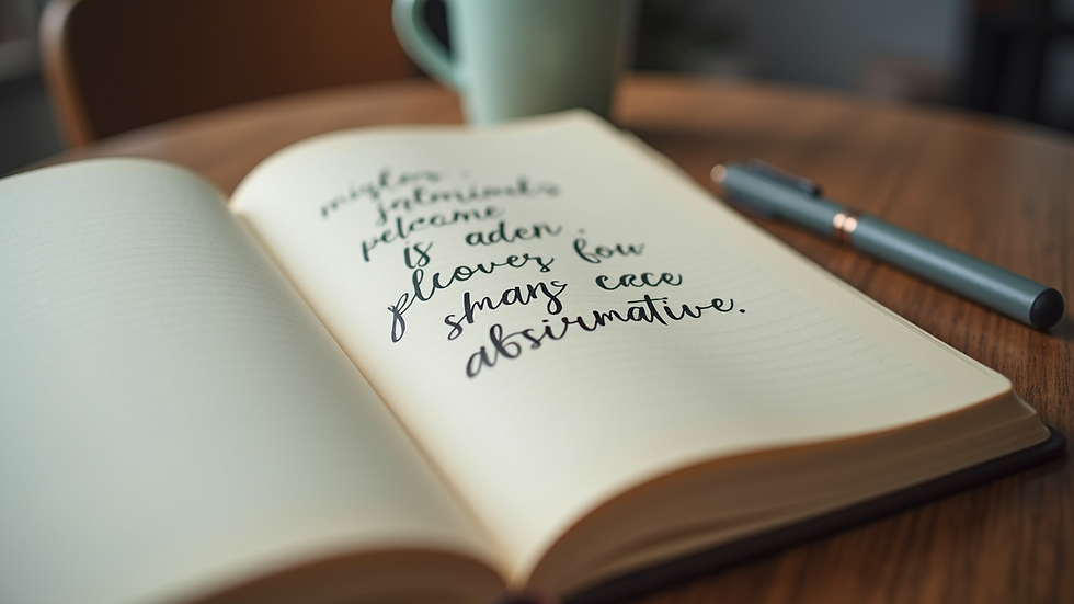 Close-up view of a journal with positive affirmations written inside
