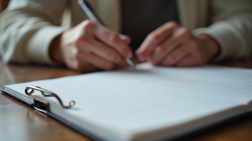 Close-up view of a therapist’s notes during a family therapy session