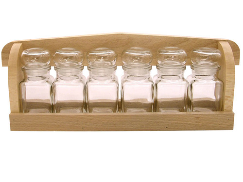 Holzregal mit Gewürzen 6 x 150 ml