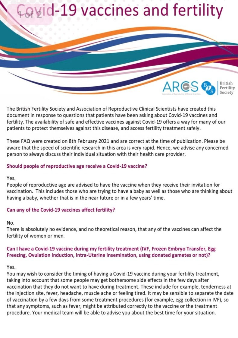 SARS-CoV2, εμβολιασμός και γονιμότητα