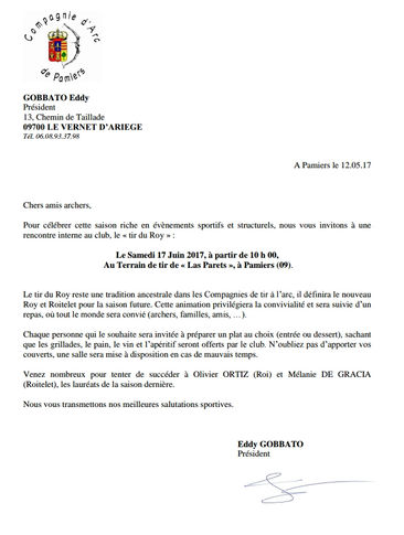 Invitation Tir du Roy 2017
