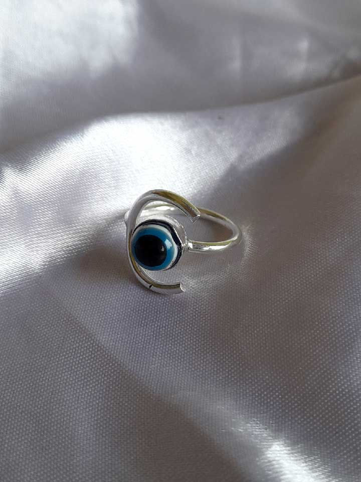 Thumbnail: CH Jewels Silver Plated Brass and Evil Eye Adjustable Round Finger Ring
