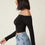 Thumbnail: Classy Hangers Women's Black Off-Shoulder Full sleeves Cotton Ribbed Crop Top