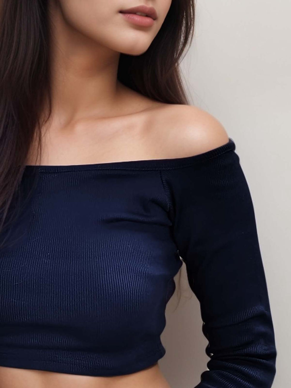 Thumbnail: Women's Black Off-Shoulder Full sleeves Cotton Ribbed Crop Top