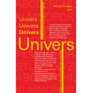 Poster design informing about Univers typeface