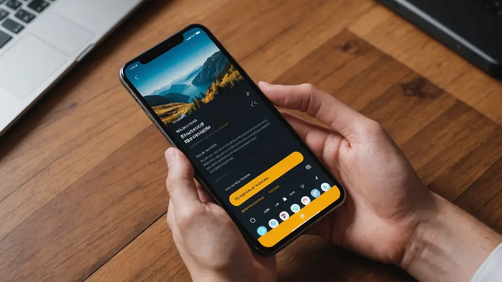 High-angle view of a smartphone displaying a responsive website layout