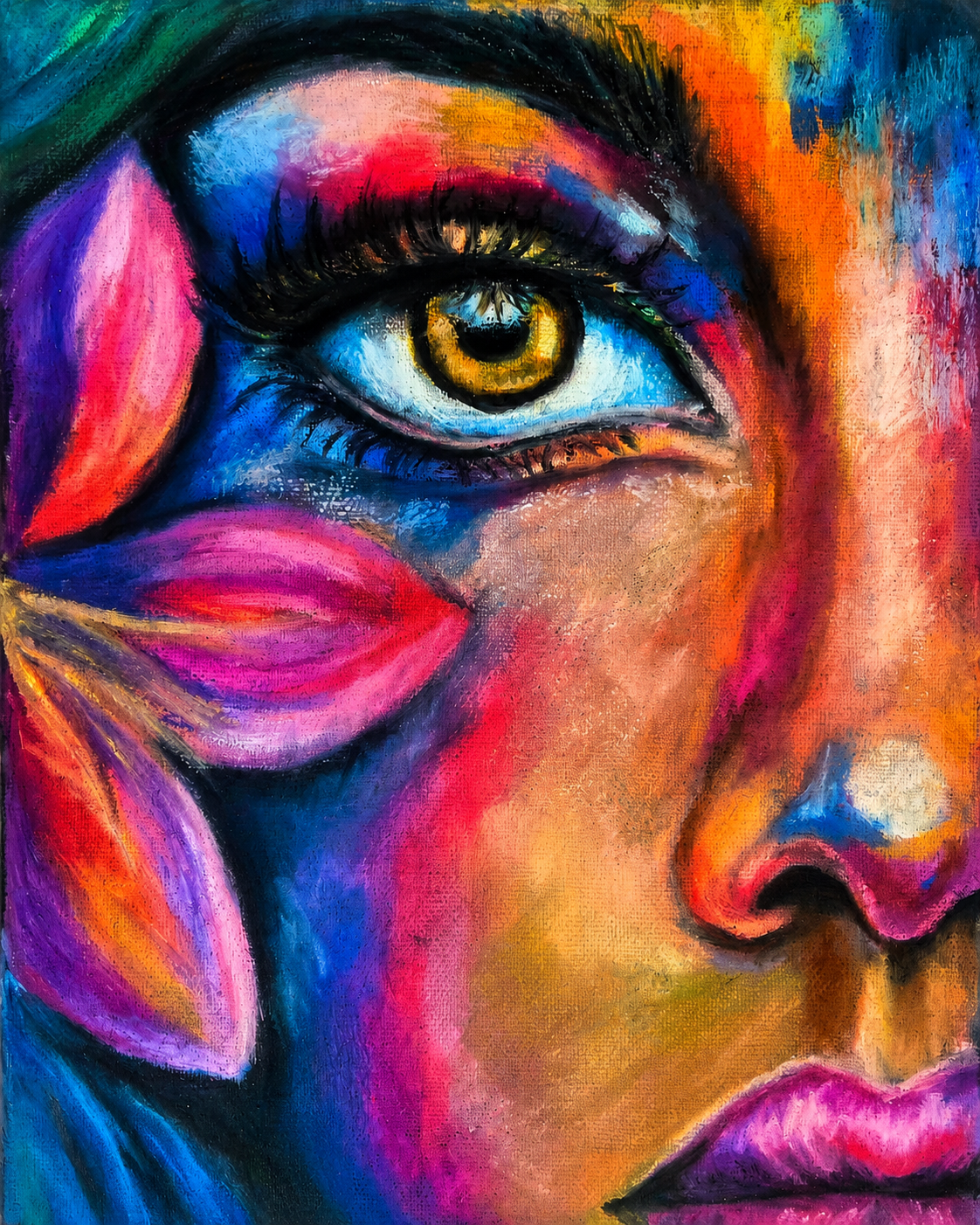 Petals of Her Gaze — Original Oil Pastel Artwork