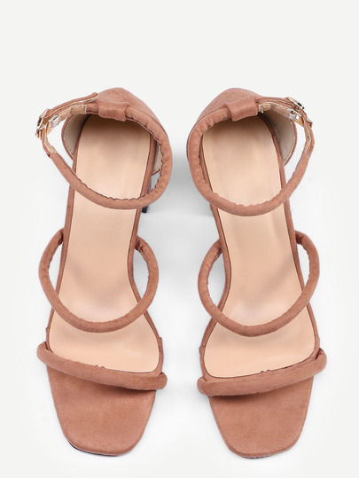 Thumbnail: Square Peep Toe Strappy Chunky Sandals
